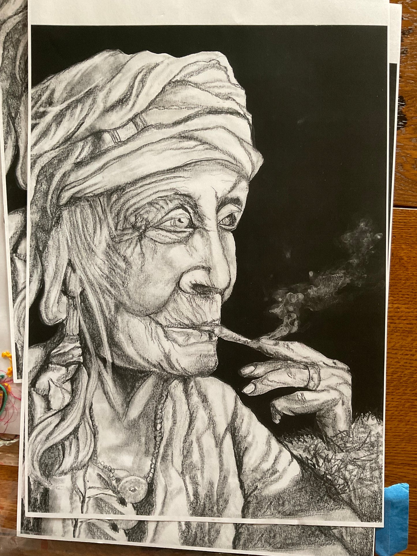 THE SMOKER - Woven pencil drawing