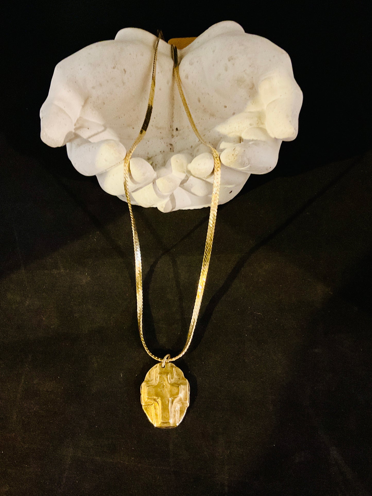 Golden Faith Medallion Necklace – Cross Pendant on 22” Herringbone Chain
