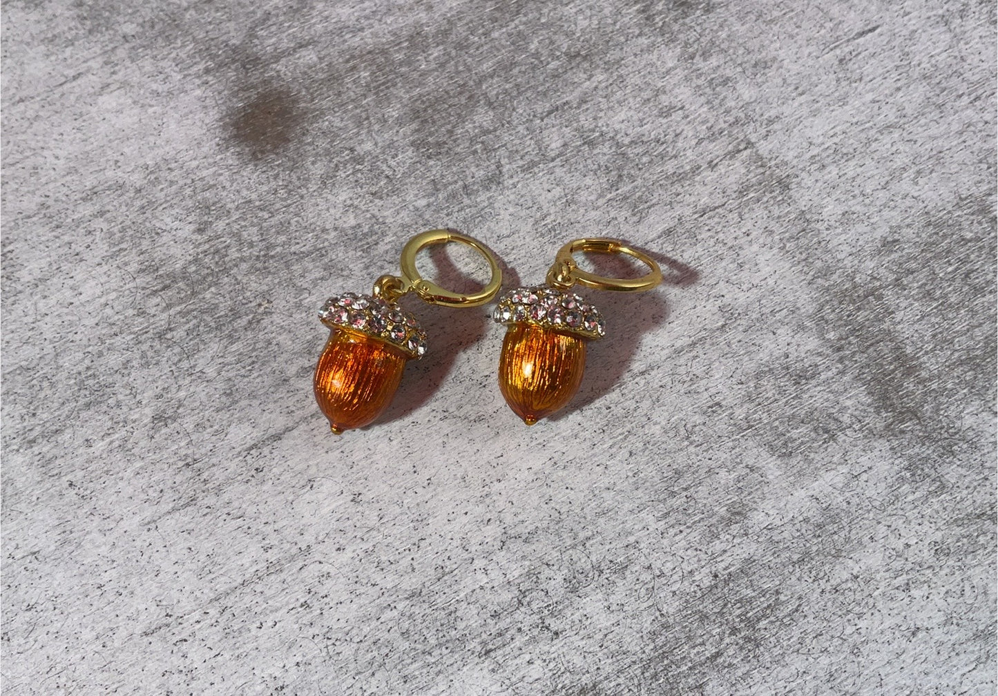 Squirrel Approved Sparkle – Golden Acorn Crystal Drop Earrings”