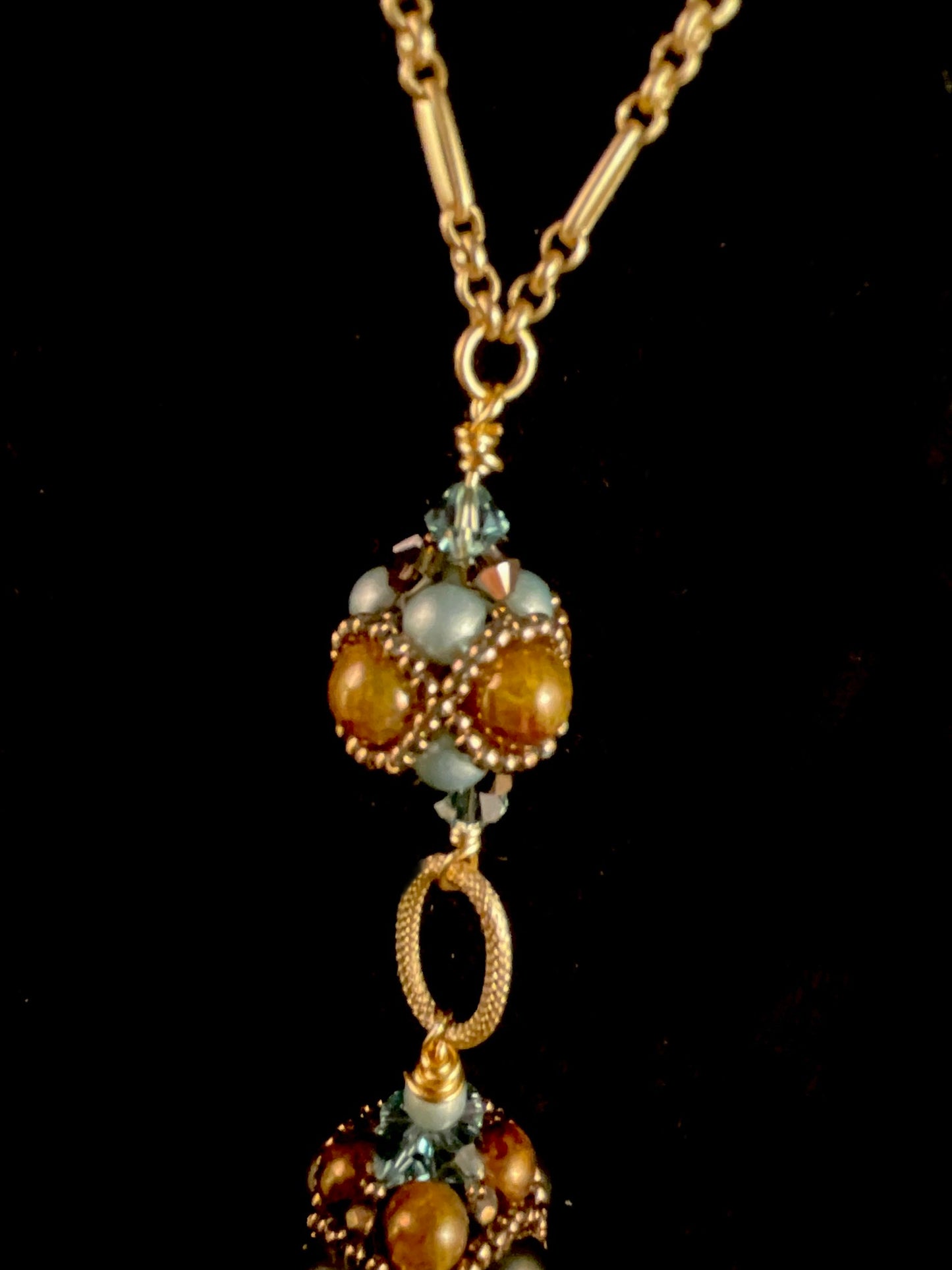 Double Trouble Gold Chain Pearl Pendant Necklace