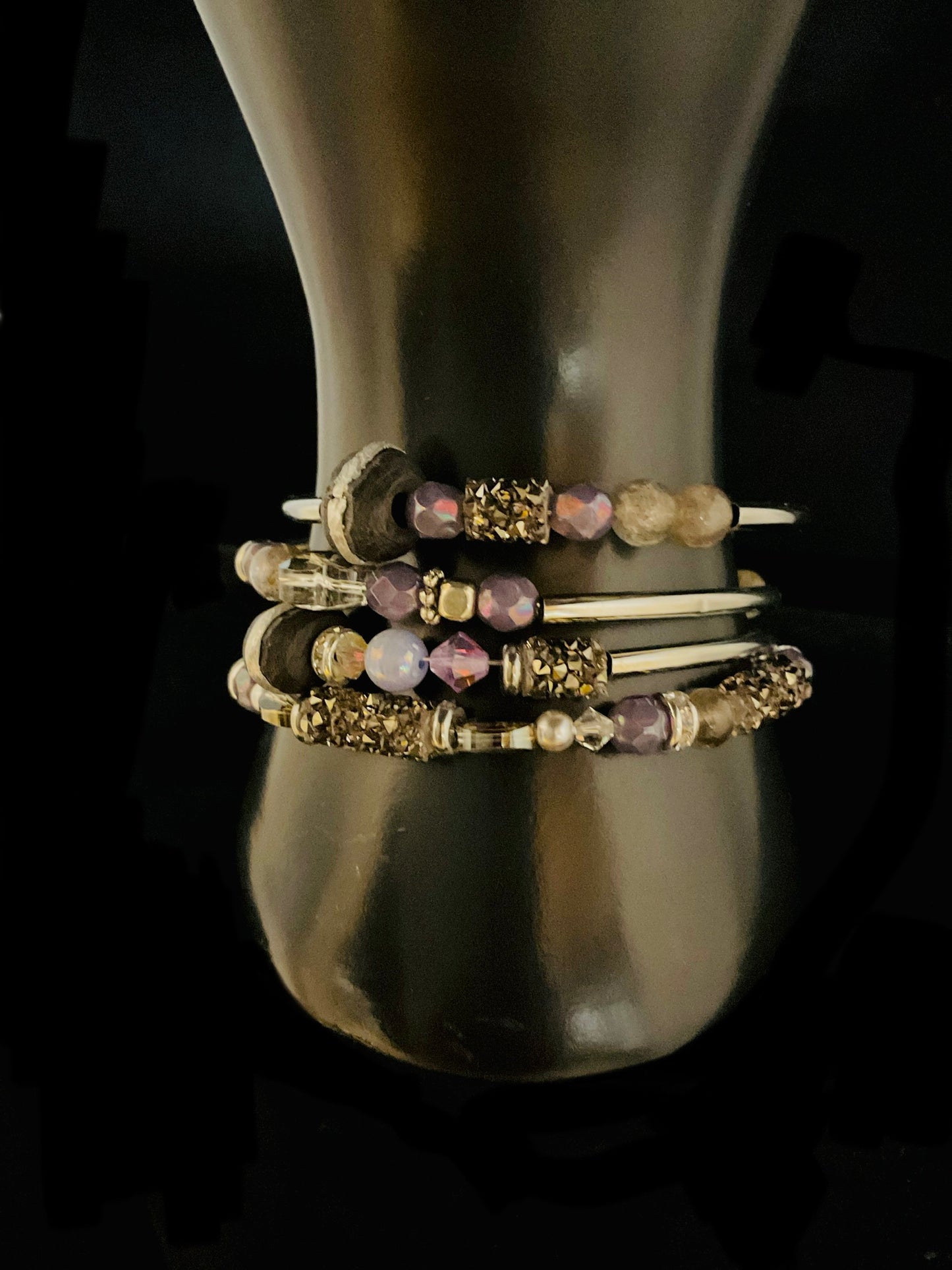 Silver, Lavender and All The Sparkle Memory Wire Bracelet