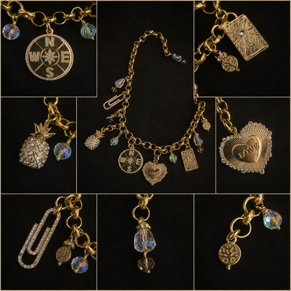 Golden Compass Charm Necklace – Gold Plated Statement Chain with Crystal Accents