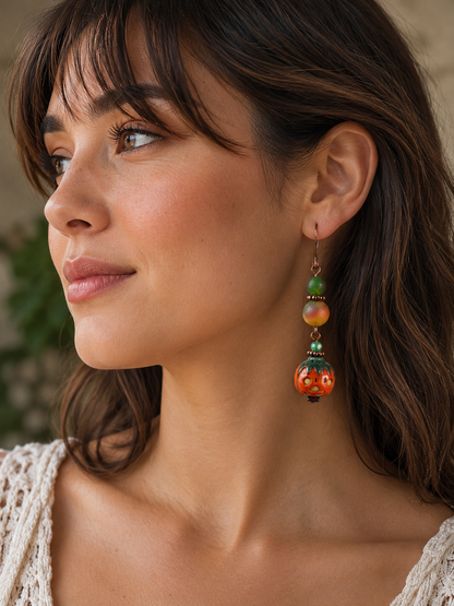 Handmade Porcelain Pumpkin Earrings with Jasper Beads