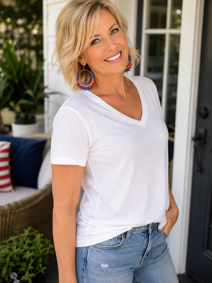 Stars & Stripes Beaded Hoop Earrings