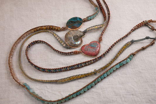 Boho Ammonite Fossil Wrap Bracelets – Natural Stone Multi-Layer Statement Bracelets