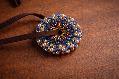 Celestial Wheel Beaded Necklace on Deerskin Suede
