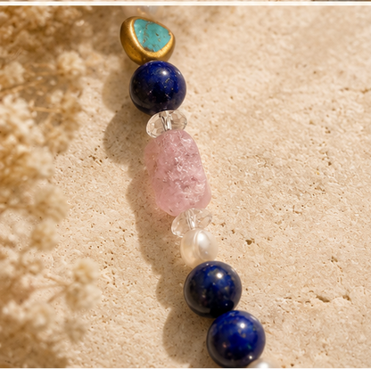 Handmade Ocean Blue Glass Necklace with Lapis, Quartz, Pearls & Abalone Shell | Artisan Jewelry