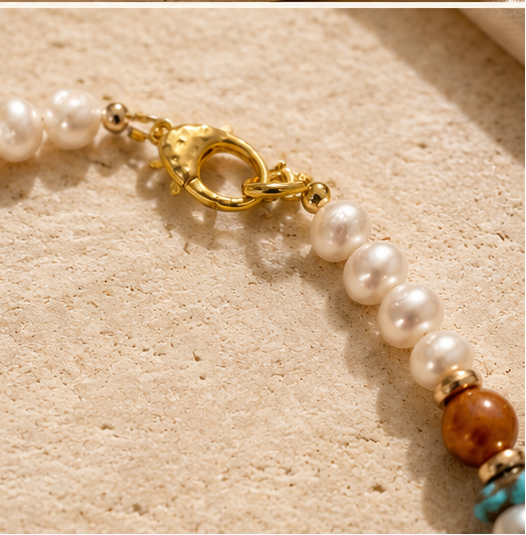 Handmade Ocean Blue Glass Necklace with Lapis, Quartz, Pearls & Abalone Shell | Artisan Jewelry
