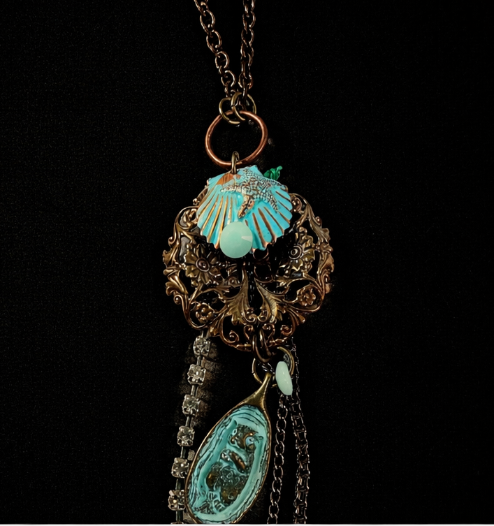 Be Happy, Little Otter – Turquoise & Crystal Boho Fringe Necklace