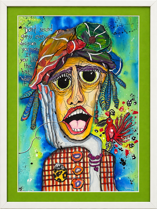 Wear the Hat – Colorful Woman Portrait, Original Mixed Media Art