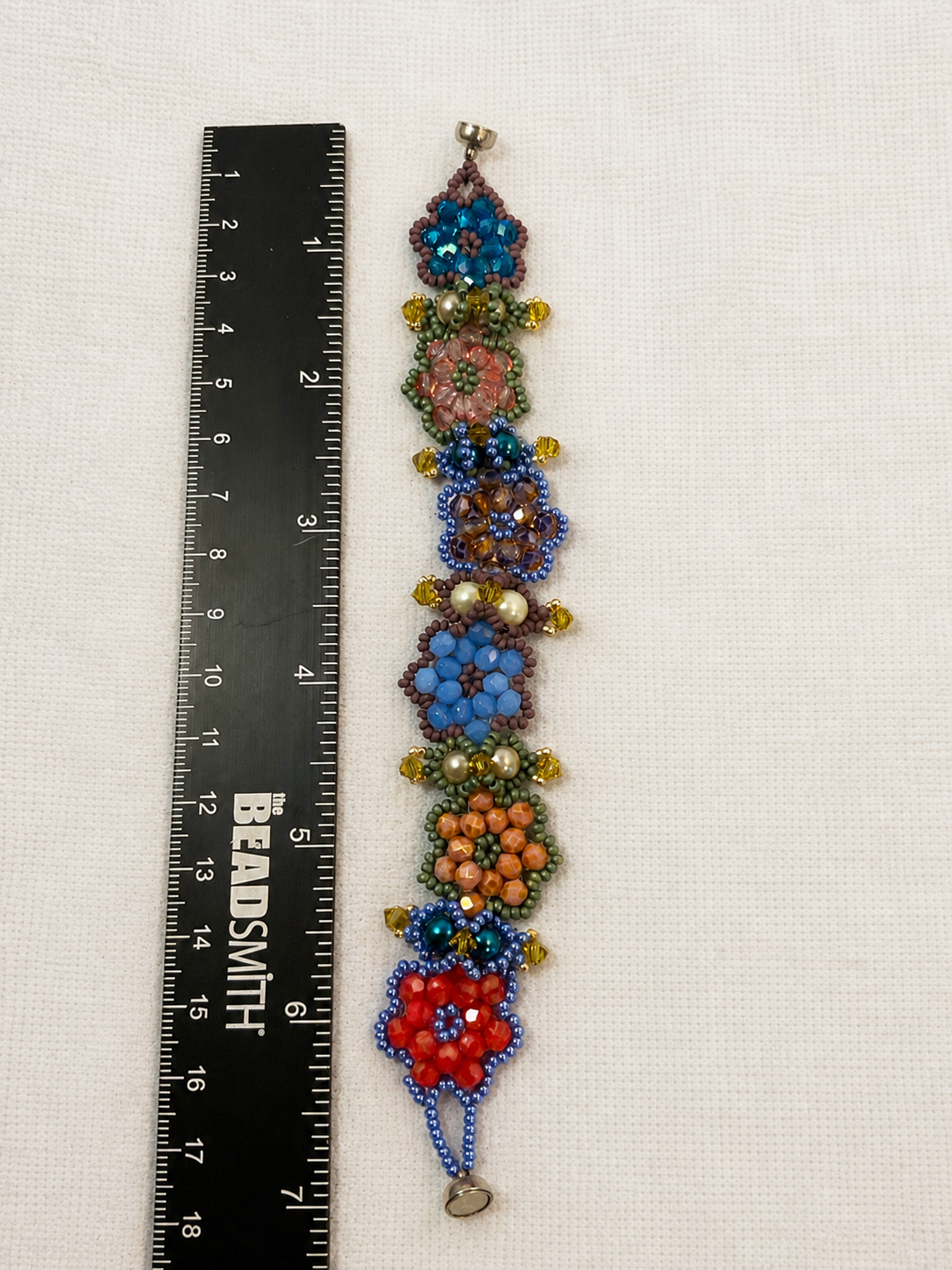 Colorful Handmade Floral Beaded Bracelet with Czech Glass, Crystals & Seed Beads