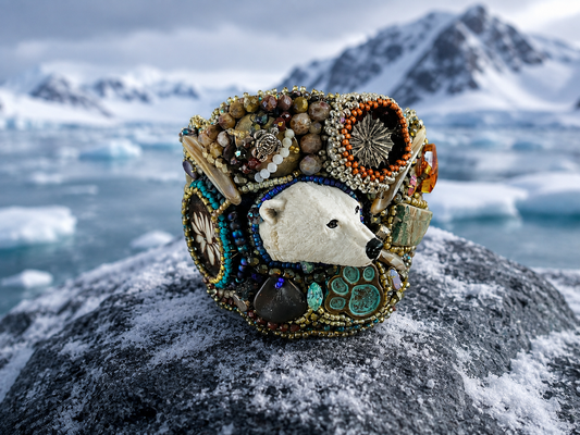 Arctic Treasures Polar Bear Hand-Beaded Statement Cuff