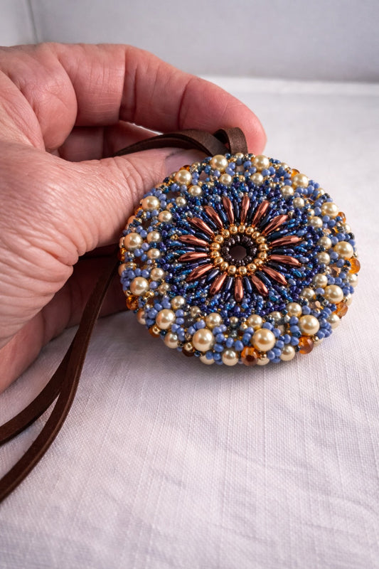 Celestial Wheel Beaded Necklace on Deerskin Suede
