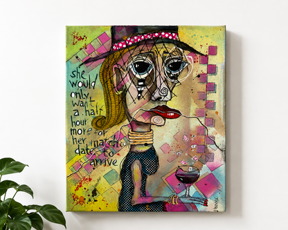 11x14 Mixed Media Canvas Painting | Match Dot com Dating Art | Original Folk Art Wall Decor