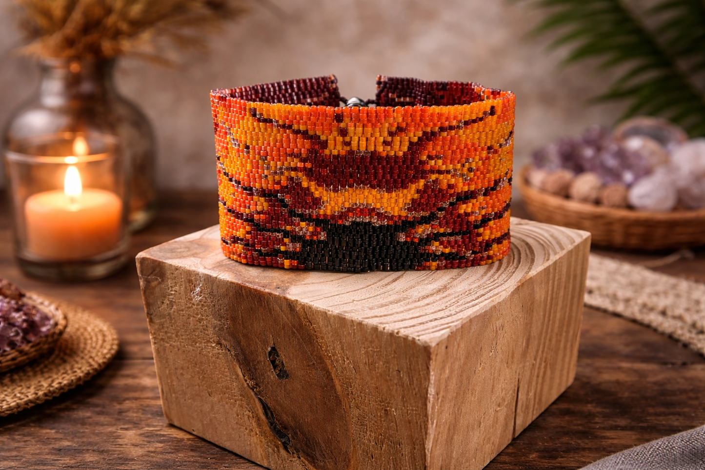 Firestorm Luxe Beaded Cuff – Handwoven Statement Bracelet”