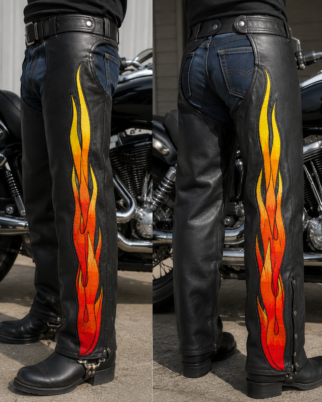 Large 14.5” Embroidered Flame Patches for Leather Jackets, Motorcycle Chaps & Vests – Pair