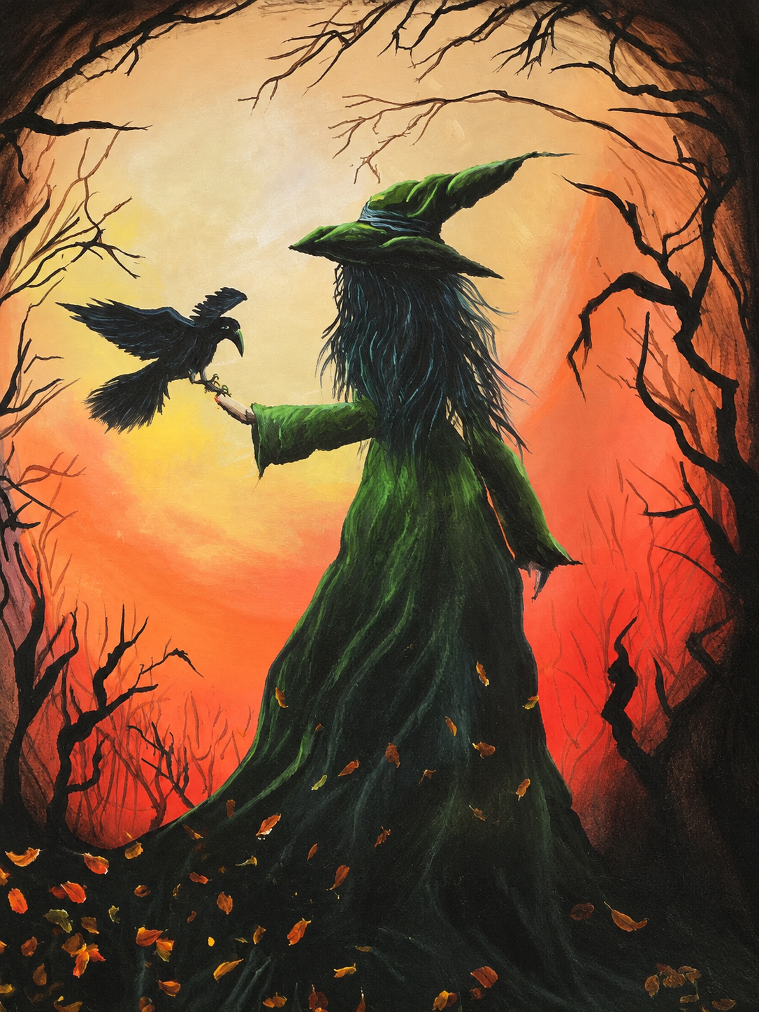 Wickedly Polished Witch & Raven Art Print 16 x 20 | Fabulous Firefly