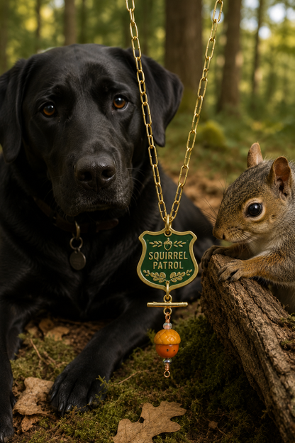 Handmade Squirrel Patrol Necklace | Gold Paper Clip Chain with Polymer Clay Acorn | Woodland Jewelry