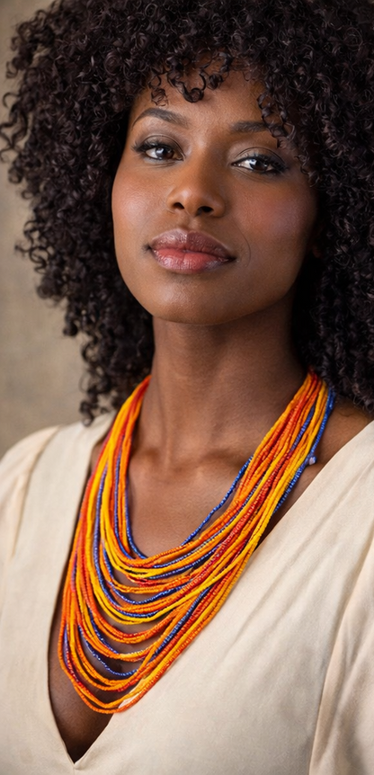 Hand-Beaded Statement Necklace – Adjustable 20” | Multi-Strand Boho Tribal Floral Design | Artisan Beadwork