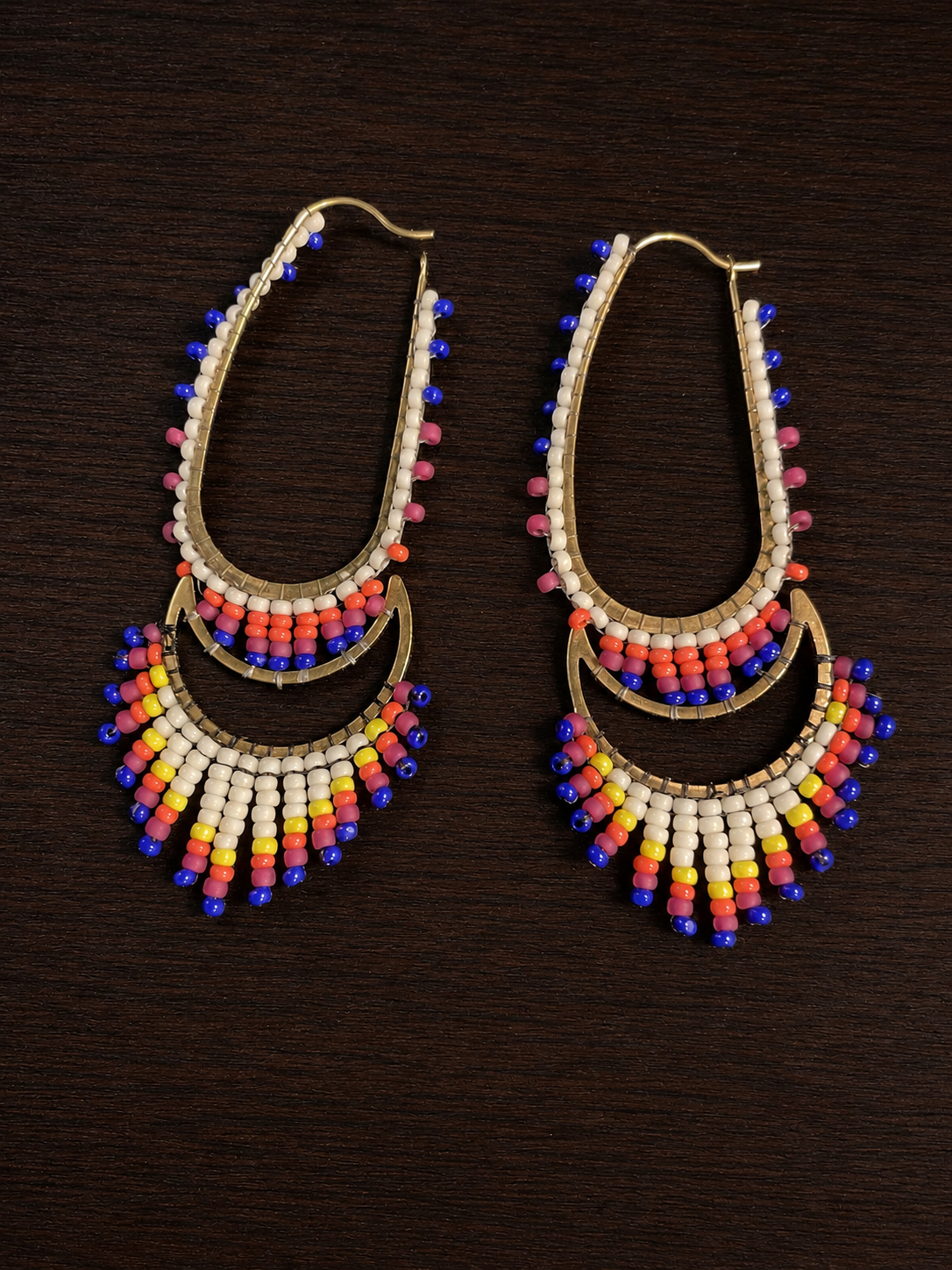 Moonstruck Hand-Beaded Oblong & Crescent Earrings