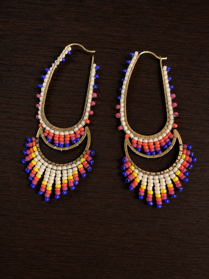 Moonstruck Hand-Beaded Oblong & Crescent Earrings