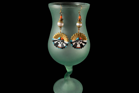 Aztec Sun Dancer Pearl Drop Earrings
