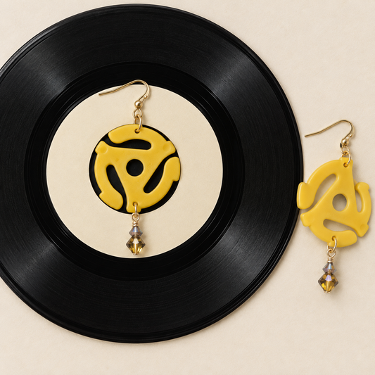 Vintage 45 RPM Record Adapter Earrings with Swarovski Crystals