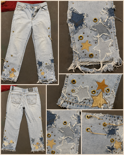 Vintage Levi’s 530 Regular Fit Jeans W36 L30 | Distressed Star Patch Rhinestone Biker Jeans