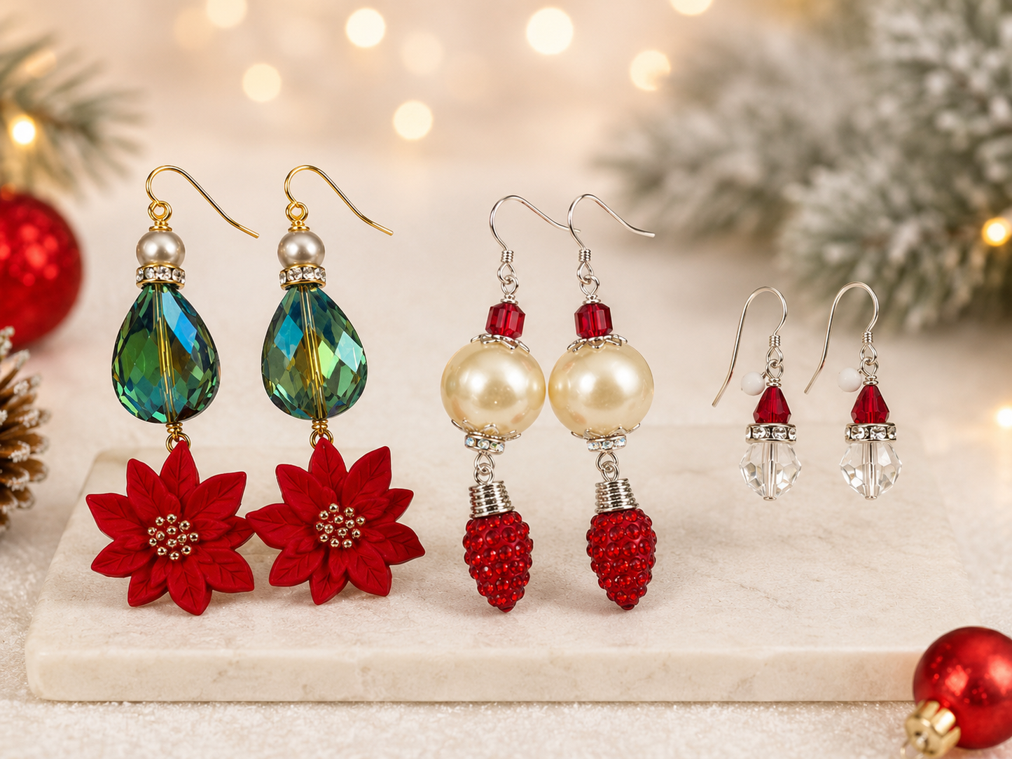 Handmade Christmas Crystal Earrings – Choose from 3 Holiday Styles