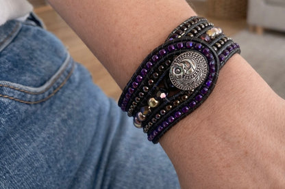 Hand Beaded Pearl & Crystal Wrap Bracelet