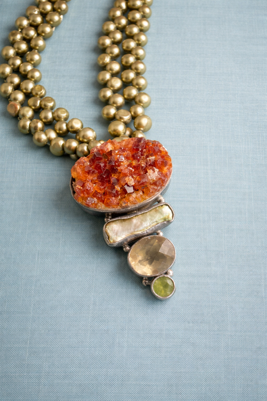 Convertible Sterling Gemstone Statement Necklace – Druzy, Pearl & Citrine