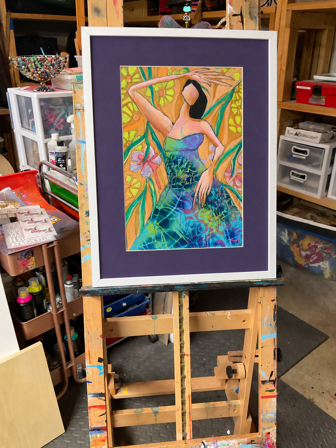 Tropical State of Mind – Framed Original Mixed Media Woman Painting