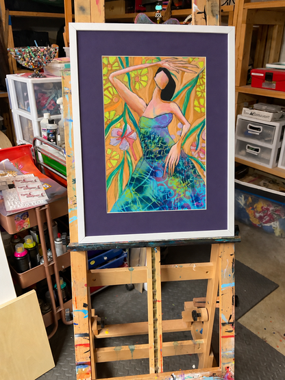 Tropical State of Mind – Framed Original Mixed Media Woman Painting