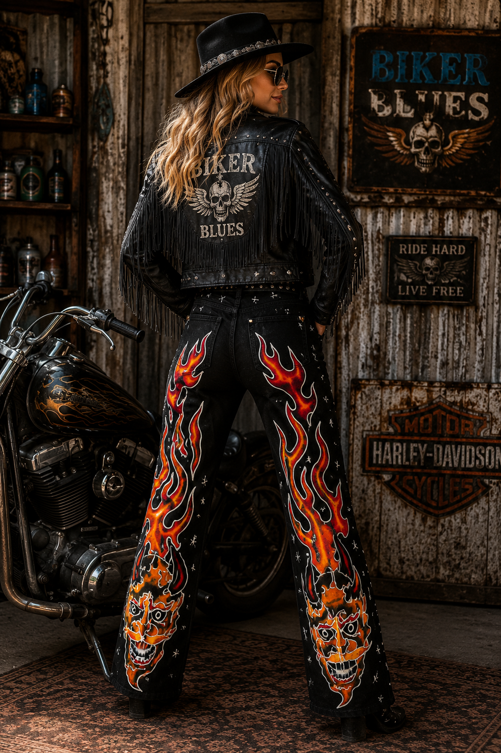 Carrie DaWay Handmade Boutique Leggings | Devil Flame Graphic Stretch Pants | One Size | Made in Indonesia