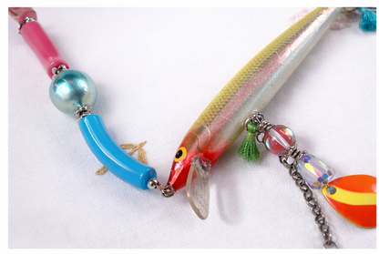 “Gone Fishing” Lure Necklace – Rapala, Daredevil Charms, Bobbers & Crystal Tassels