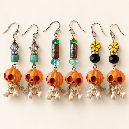 Resin Pumpkin Skeleton Dangle Earrings – Three Beaded Styles