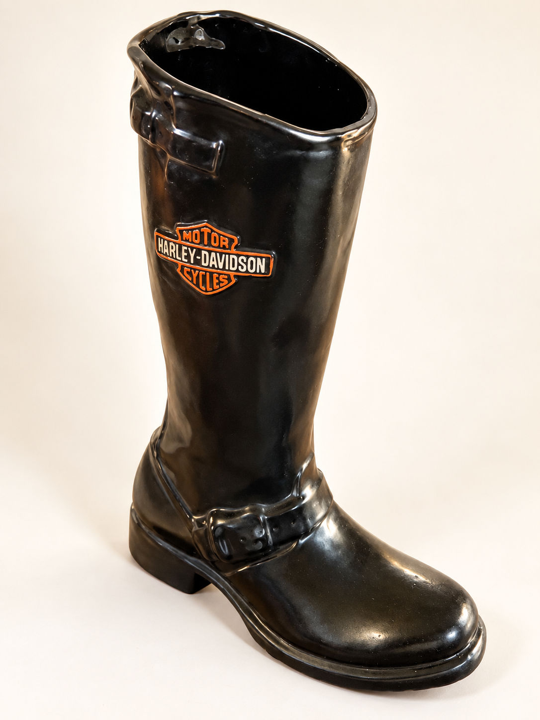 Harley-Davidson Black Ceramic Boot Vase | 18”