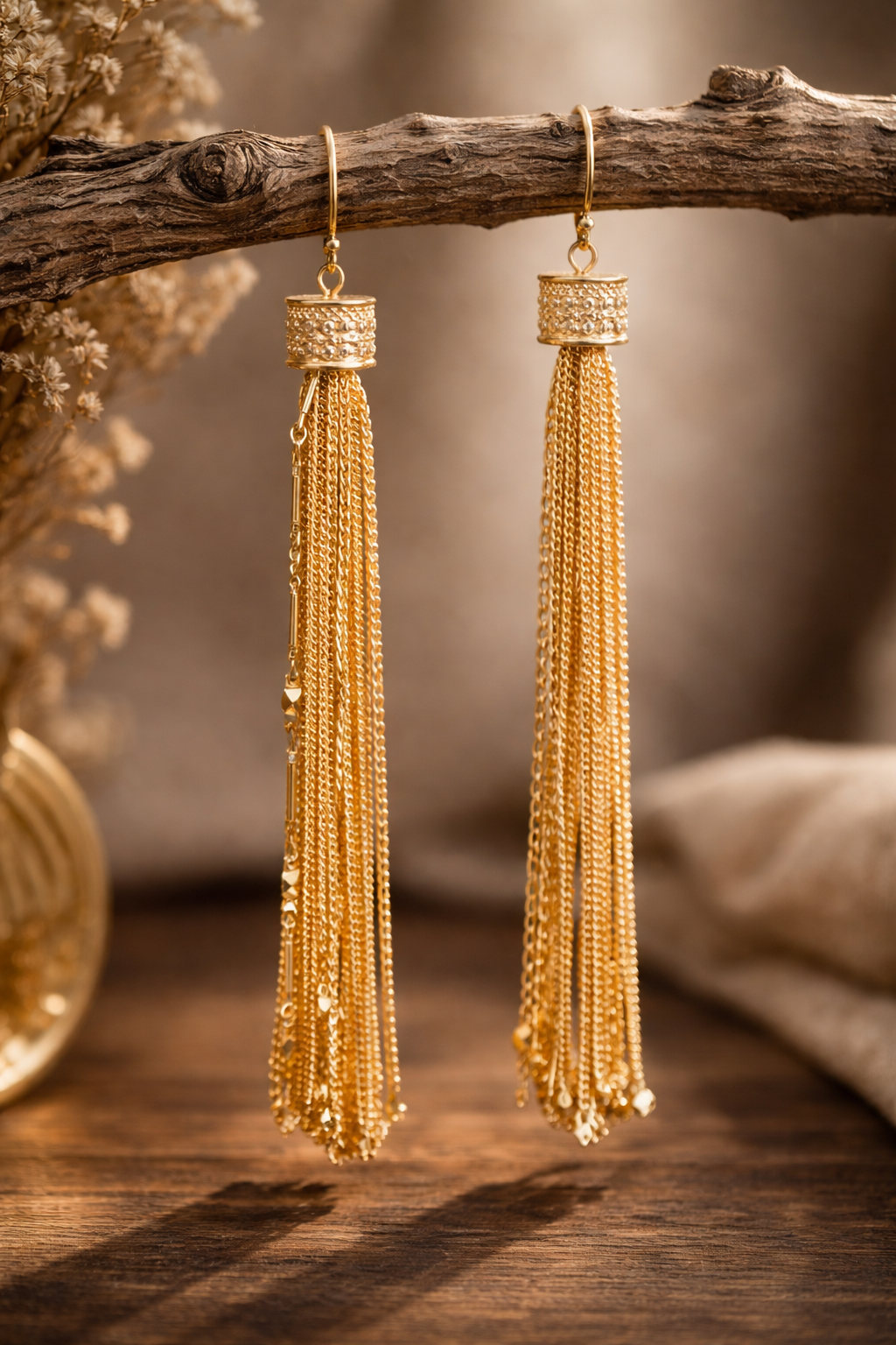 Golden Hour Fringe Shoulder Dusters  Vintage Sparkle Chain Statement Earrings