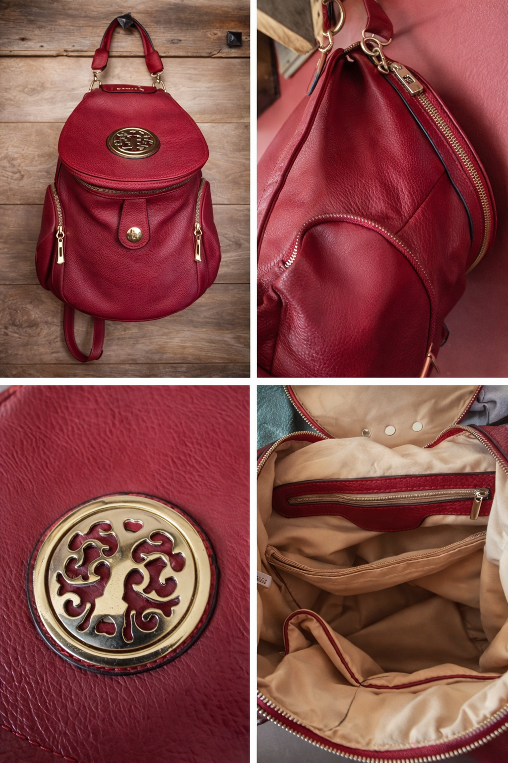 Convertible Barn Red Leather Backpack Purse – Multi Pocket, Wide Zip Opening, Travel Ready