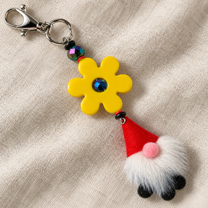 Gnome Sweet Gnome – Yellow Flower Purse Charm & Keychain