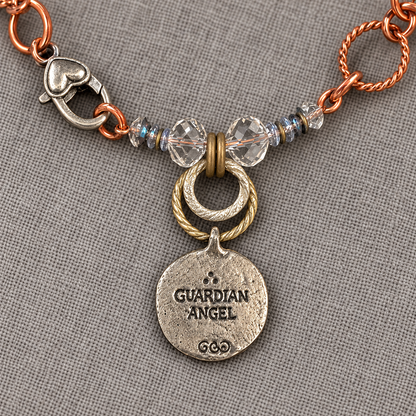Handpainted Guardian Angel Copper Necklace with Swarovski Crystals – 16 Inch