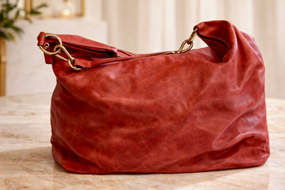 Italian Leather Weekender Bag – Embossed Paisley Travel Tote, Double Strap, Mint Condition