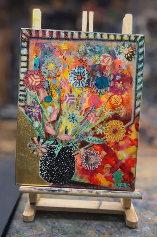 Thank You For The Flowers - Resin Mixed Media Floral painting 11 x 14"