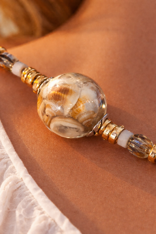 “Coastal Glow – Mother of Pearl & Bone Beaded Necklace”