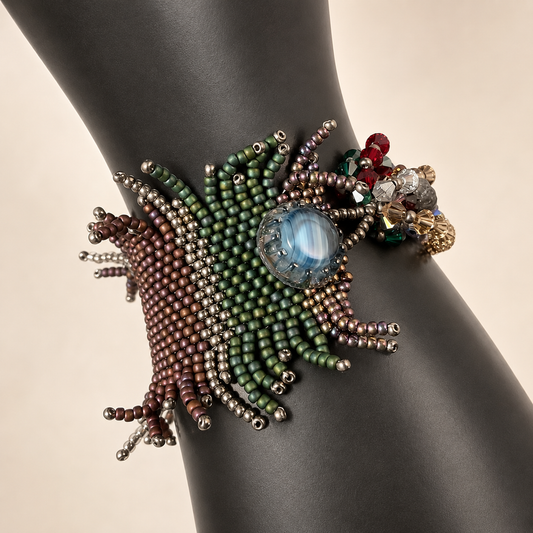 Handmade Peyote Stitch Fringe Bracelet with Crystals – 7.5 Inch