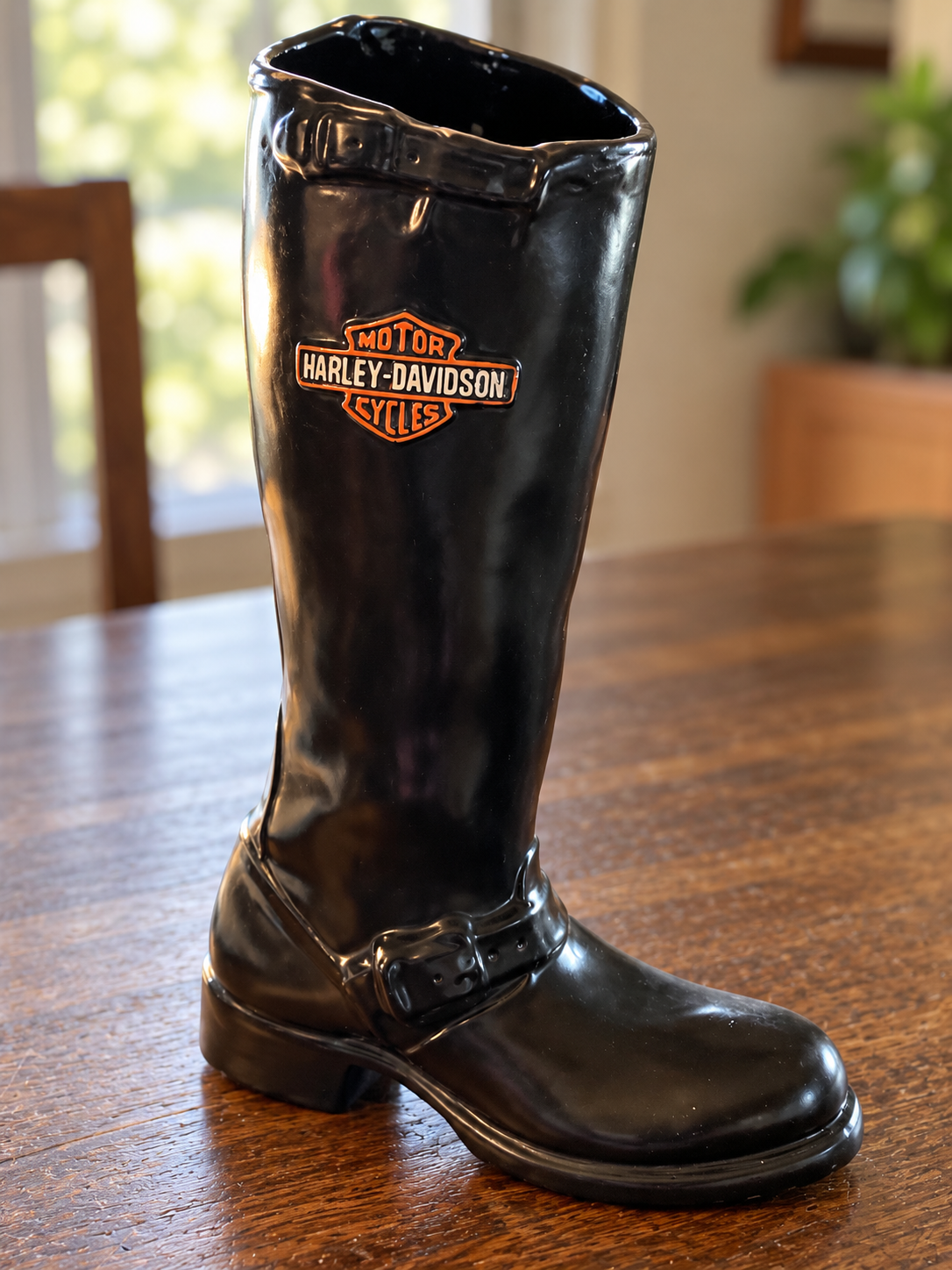 Harley-Davidson Black Ceramic Boot Vase | 18”
