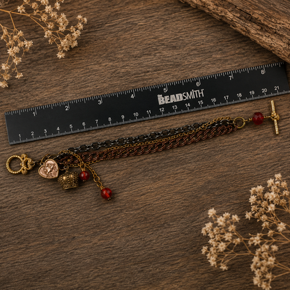 Mixed Metal Charm Bracelet | Antique Gold, Copper & Gunmetal Toggle Bracelet