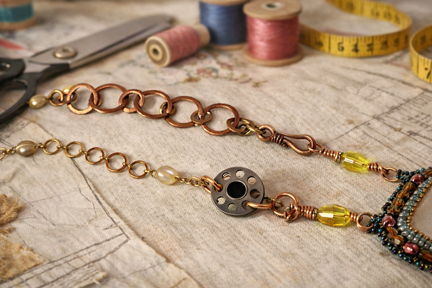 Runway Pattern Muse – Hand Beaded Couture Pendant Necklace