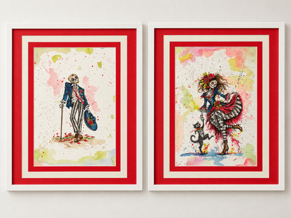 Original Day of the Dead Watercolor Paintings – Framed 17 x21.5"