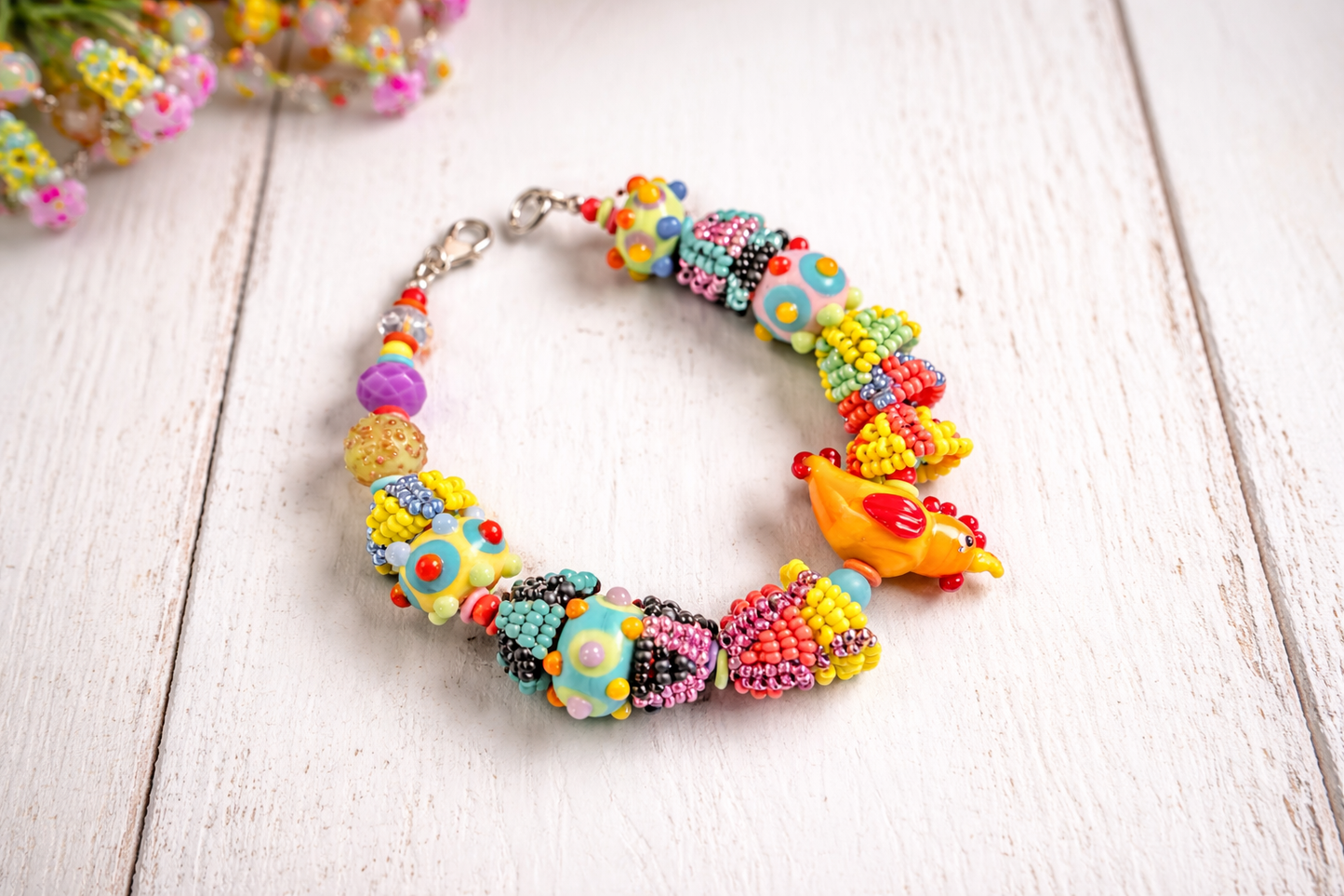 Whimsy Pop Glass Beaded Bracelet | Handblown Glass & Peyote Stitch Statement Bracelet